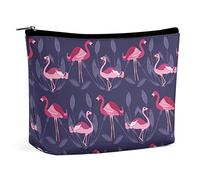 Makeup Bag Pink Flamingo Waterproof Cosmetic Bag for Purse Seamless Pattern PU Leather Makeup Pouch with Zipper,Travel Toiletry Bag for Women