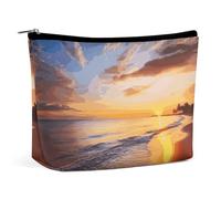 Makeup Bag Portable Cosmetic Bag Large Capacity Travel Makeup Bag Storage Bag Beautiful Tropical Sunrise on The Beach Printed Toiletry Bag Suitable for Women And Girls, Beautiful Tropical Sunrise on