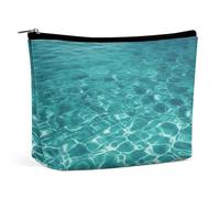 Makeup Bag Portable Cosmetic Bag Large Capacity Travel Makeup Bag Storage Bag Beautiful Tropical Sunrise on The Beach Printed Toiletry Bag Suitable for Women And Girls, Blue Aqua Pool Water, One Size