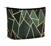 Makeup Bag Portable Cosmetic Bag Large Capacity Travel Makeup Bag Storage Bag Beautiful Tropical Sunrise on The Beach Printed Toiletry Bag Suitable for Women And Girls, black and gold geometric, One