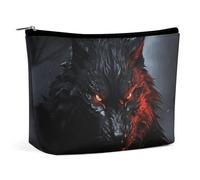 Makeup Bag Portable Cosmetic Bag Large Capacity Travel Makeup Bag Storage Bag Beautiful Tropical Sunrise on The Beach Printed Toiletry Bag Suitable for Women And Girls, Big black wolf with red eyes