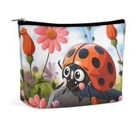 Makeup Bag Portable Cosmetic Bag Large Capacity Travel Makeup Bag Storage Bag Bunny Rosette Printed Toiletry Bag Suitable for Women And Girls, Cartoon Ladybug Flower, One Size