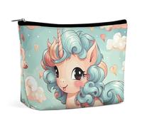 Makeup Bag Portable Cosmetic Bag Large Capacity Travel Makeup Bag Storage Bag Colorful Flip Flops Beach Ball Printed Toiletry Bag Suitable for Women And Girls, Cute Animal Rainbow horse, One Size