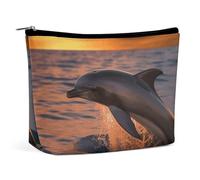 Makeup Bag Portable Cosmetic Bag Large Capacity Travel Makeup Bag Storage Bag Dog Printed Toiletry Bag Suitable for Women And Girls, Dusk Dolphin, One Size