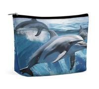 Makeup Bag Portable Cosmetic Bag Large Capacity Travel Makeup Bag Storage Bag Dog Printed Toiletry Bag Suitable for Women And Girls, Dolphins, One Size