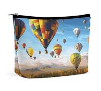 Makeup Bag Portable Cosmetic Bag Large Capacity Travel Makeup Bag Storage Bag Happy Easter Eggs Bunny Tail Printed Toiletry Bag Suitable for Women And Girls, Hot Air Balloons, One Size