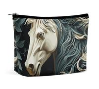 Makeup Bag Portable Cosmetic Bag Large Capacity Travel Makeup Bag Storage Bag Happy Easter Eggs Bunny Tail Printed Toiletry Bag Suitable for Women And Girls, Horse Pattern, One Size