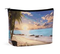 Makeup Bag Portable Cosmetic Bag Large Capacity Travel Makeup Bag Storage Bag New York Manhattan Bridge Night Printed Toiletry Bag Suitable for Women And Girls, Romantic Beach, One Size
