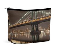 Makeup Bag Portable Cosmetic Bag Large Capacity Travel Makeup Bag Storage Bag New York Manhattan Bridge Night Printed Toiletry Bag Suitable for Women And Girls, New York Manhattan Bridge Night, One