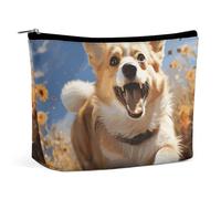 Makeup Bag Portable Cosmetic Bag Large Capacity Travel Makeup Bag Storage Bag Polar Bear in The Snow Printed Toiletry Bag Suitable for Women And Girls, Running Corgi, One Size