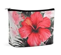 Makeup Bag Portable Cosmetic Bag Large Capacity Travel Makeup Bag Storage Bag Polar Bear in The Snow Printed Toiletry Bag Suitable for Women And Girls, Red Hibiscus, One Size