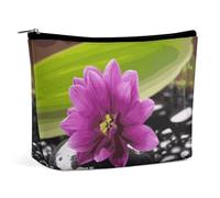 Makeup Bag Portable Cosmetic Bag Large Capacity Travel Makeup Bag Storage Bag Poppies Field Yellow Brick Road Printed Toiletry Bag Suitable for Women And Girls, Purple Flower with Black Stone, One