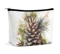 Makeup Bag Portable Cosmetic Bag Large Capacity Travel Makeup Bag Storage Bag Two Frogs Printed Toiletry Bag Suitable for Women And Girls, Watercolor Pine Cone, One Size