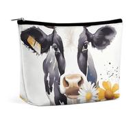 Makeup Bag Portable Cosmetic Bag Large Capacity Travel Makeup Bag Storage Bag Two Little Cute Rabbits Printed Toiletry Bag Suitable for Women And Girls, Watercolor Cow And Daisy Flower, One Size