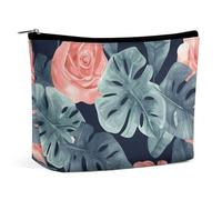 Makeup Bag Portable Cosmetic Bag Large Capacity Travel Makeup Bag Storage Bag Two Little Cute Rabbits Printed Toiletry Bag Suitable for Women And Girls, Watercolor monstera pattern, One Size