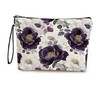 Makeup Bag Purple Peony Printed Make Up Bag,Microfiber Cosmetic Bags,Toiletry Bags for Women,Personalized Small Make Up Bag,Travel Makeup Bag,Toiletry Bags,Coin Purse with Zipper