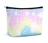 Makeup Bag Rainbow Bling Mermaids Bright Waterproof Cosmetic Bag for Purse Glitter PU Leather Makeup Pouch with Zipper,Travel Toiletry Bag for Women