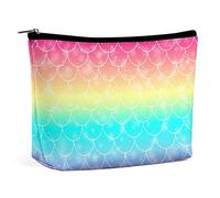 Makeup Bag Rainbow Colorful Waterproof Cosmetic Bag for Purse Bright Mermaid Bling PU Leather Makeup Pouch with Zipper,Travel Toiletry Bag for Women