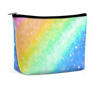 Makeup Bag Rainbow Magic Glow Waterproof Cosmetic Bag for Purse Glitter Abstract PU Leather Makeup Pouch with Zipper,Travel Toiletry Bag for Women