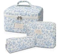Makeup Bag Set, Quilted Makeup Bag, Large Floral Cosmetic Bag for Women, Cute Cotton Makeup Bags, Flower Travel Toiletry Organizer Bag, BDLH, Cute