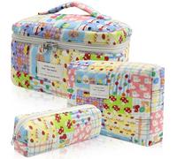 Makeup Bag Set, Quilted Makeup Bag, Large Floral Cosmetic Bag for Women, Cute Cotton Makeup Bags, Flower Travel Toiletry Organizer Bag, Cartoon Park Print, Cute