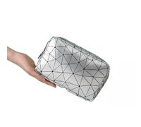 Makeup Bag Simple Portable Makeup Storage Bag, Lightweight Multifunctional Geometric Pattern Bag, Travel Toiletry Pouch Coin Purse Cosmetic Make Up Bag(Silver)