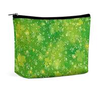 Makeup Bag St. Patrick's Clover Bling Waterproof Cosmetic Bag for Purse Shamrocks PU Leather Makeup Pouch with Zipper,Travel Toiletry Bag for Women
