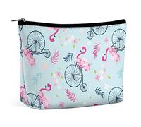 Makeup Bag Summer Flamingo Bicycle PU Leather Waterproof Cosmetic Bag for Purse/Makeup Pouch/Toiletry Bag Floral Pink Blue Portable Travel Makeup Bag for Women