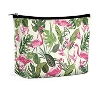 Makeup Bag Summer Flamingo Palm Leaves Waterproof Cosmetic Bag for Purse Tropical Leafs Spring PU Leather Makeup Pouch with Zipper,Travel Toiletry Bag for Women