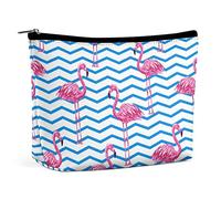 Makeup Bag Summer Flamingo Waterproof Cosmetic Bag for Purse Geometric Texture PU Leather Makeup Pouch with Zipper,Travel Toiletry Bag for Women