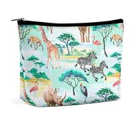 Makeup Bag Summer Giraffe Zebra Flamingo Hippo Waterproof Cosmetic Bag for Purse PU Leather Makeup Pouch with Zipper,Travel Toiletry Bag for Women