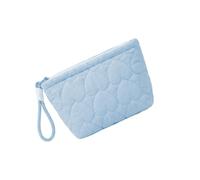Makeup Bag Toiletry Bag Heart Quilted Makeup Pouch, Blue | Portable Zip Case with Wrist Loop, Padded Organizer for Skincare Minis, Trips, Workdays