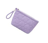 Makeup Bag Toiletry Bag Heart Quilted Makeup Pouch, Purple | Portable Zip Case with Wrist Loop, Padded Organizer for Skincare Minis, Trips, Workdays