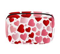 Makeup Bag Travel Cosmetic Bag for Women, Large Capacity Makeup Organizer Case Wide-Open Pouch Purse, Toiletries Accessories Brushes, Pink Red Hearts