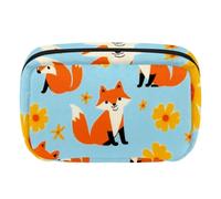 Makeup Bag Travel Cosmetic Bag for Women, Large Capacity Makeup Organizer Case Wide-Open Pouch Purse, Toiletries Accessories Brushes, Foxes Floral