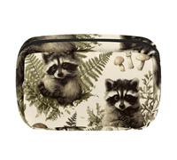 Makeup Bag Travel Cosmetic Bag for Women, Large Capacity Makeup Organizer Case Wide-Open Pouch Purse, Toiletries Accessories Brushes, Raccoons Mushroom