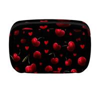 Makeup Bag Travel Cosmetic Bag for Women, Large Capacity Makeup Organizer Case Wide-Open Pouch Purse, Toiletries Accessories Brushes, Cherries Red Hearts