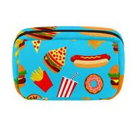 Makeup Bag Travel Cosmetic Bag for Women, Large Capacity Makeup Organizer Case Wide-Open Pouch Purse, Toiletries Accessories Brushes, Pizza Foods