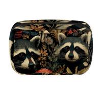 Makeup Bag Travel Cosmetic Bag for Women, Large Capacity Makeup Organizer Case Wide-Open Pouch Purse, Toiletries Accessories Brushes, Raccoons Mushroom
