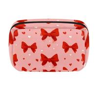 Makeup Bag Travel Cosmetic Bag for Women, Large Capacity Makeup Organizer Case Wide-Open Pouch Purse, Toiletries Accessories Brushes, Red Bows Hearts