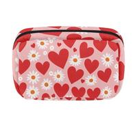 Makeup Bag Travel Cosmetic Bag for Women, Large Capacity Makeup Organizer Case Wide-Open Pouch Purse, Toiletries Accessories Brushes, Red Hearts Daisy