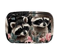 Makeup Bag Travel Cosmetic Bag for Women, Large Capacity Makeup Organizer Case Wide-Open Pouch Purse, Toiletries Accessories Brushes, Raccoons Rose