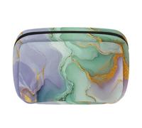 Makeup Bag Travel Cosmetic Bag for Women, Large Capacity Makeup Organizer Case Wide-Open Pouch Purse, Toiletries Accessories Brushes, Teal Blue Marble