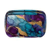Makeup Bag Travel Cosmetic Bag for Women, Large Capacity Makeup Organizer Case Wide-Open Pouch Purse, Toiletries Accessories Brushes, Purple Teal Gold Marble