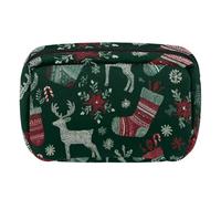 Makeup Bag Travel Cosmetic Bag for Women, Large Capacity Makeup Organizer Case Wide-Open Pouch Purse, Toiletries Accessories Brushes, Christmas Reindeer Stock