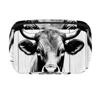 Makeup Bag Travel Cosmetic Bag for Women, Large Capacity Makeup Organizer Case Wide-Open Pouch Purse, Toiletries Accessories Brushes, Farm Cow Rustic Plank