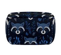 Makeup Bag Travel Cosmetic Bag for Women, Large Capacity Makeup Organizer Case Wide-Open Pouch Purse, Toiletries Accessories Brushes, Raccoons Leaves
