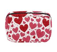 Makeup Bag Travel Cosmetic Bag for Women, Large Capacity Makeup Organizer Case Wide-Open Pouch Purse, Toiletries Accessories Brushes, Pink Red Love Hearts