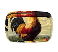 Makeup Bag Travel Cosmetic Bag for Women, Large Capacity Makeup Organizer Case Wide-Open Pouch Purse, Toiletries Accessories Brushes, Chicken Rooster Fram