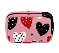 Makeup Bag Travel Cosmetic Bag for Women, Large Capacity Makeup Organizer Case Wide-Open Pouch Purse, Toiletries Accessories Brushes, Polka Dot Hearts
